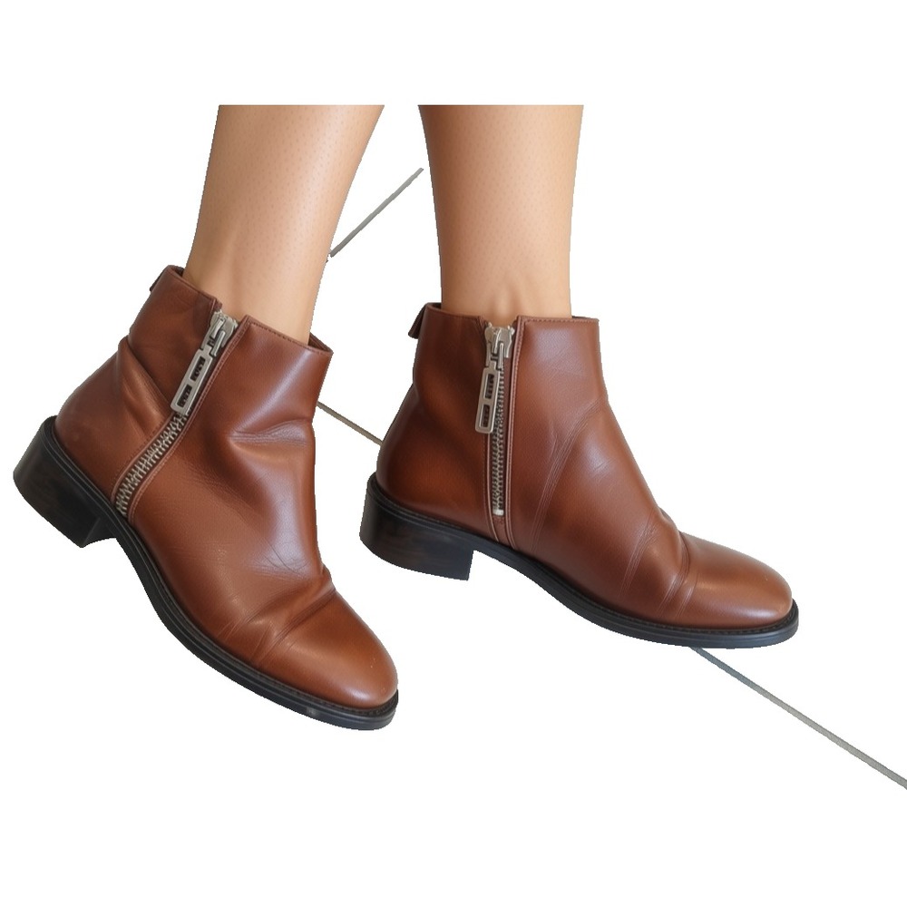 Zara Basic Leather Brown Low Block Heel Women's EU 38 US 7.5